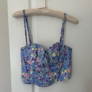 For Love And Lemons Blue Floral Bustier Crop Top
